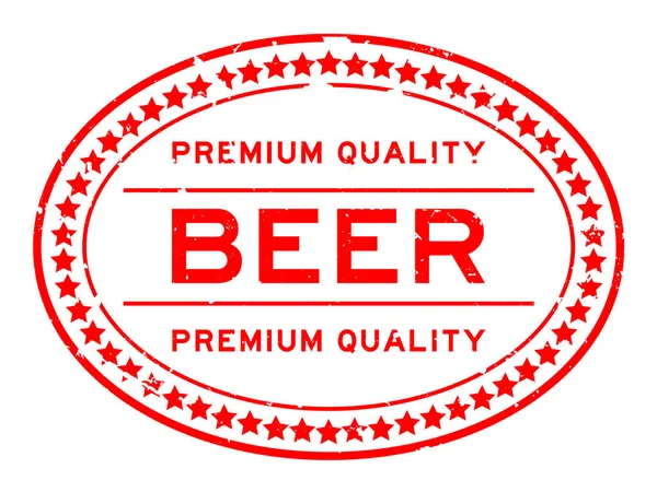 Grunge Vermelho Premium Qualidade Cerveja Palavra Oval Selo Borracha Backgoround — Vetor de Stock