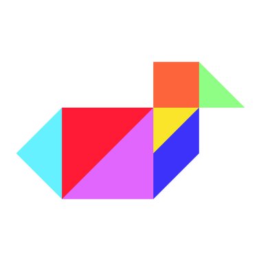 Beyaz arkaplanda renk tangramı bulmacası (ördek, kaz, kuğu) şekli