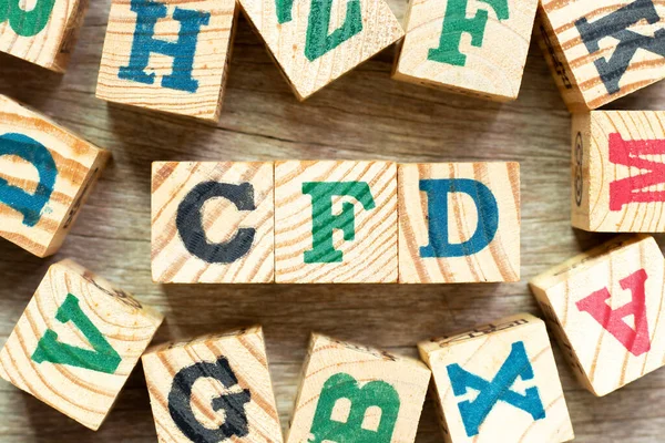 Alphabet letter block in word CFD (Abbreviation of Contract for Difference) with another on wood background