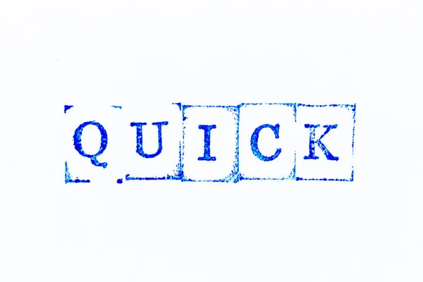 Blue Color Ink Rubber Stamp Word Quick White Paper Background — Stockfoto