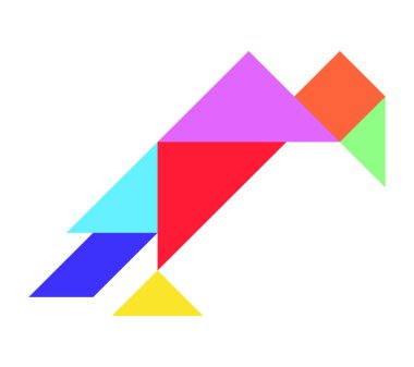 Beyaz arkaplanda kuş (akbaba) şeklinde tangram yapbozu