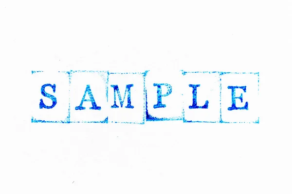 Μπλε Χρώμα Μελάνι Καουτσούκ Σφραγίδα Δείγμα Κειμένου Λευκό Φόντο Χαρτί — Φωτογραφία Αρχείου