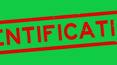 Grunge kırmızı tanımlama kelimesi kare kauçuk mühür yeşil arka planda yakınlaştır