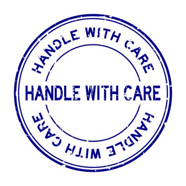 İtinalı mavi saplı, beyaz arka planda lastik mühür mührü.