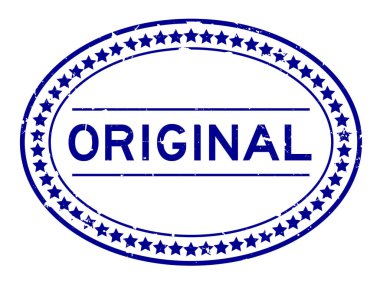 Grunge blue orijinal kelime oval lastik mühür beyaz arka planda