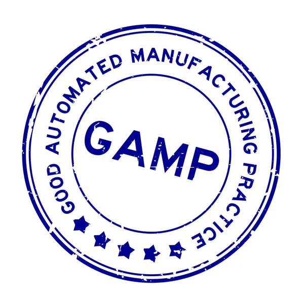 Grunge Blue Gamp Good Automated Manufacturing Palabra Práctica Sello Goma — Archivo Imágenes Vectoriales