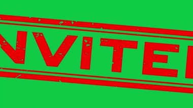 Grunge red invited word square rubber seal stamp zoom on green background