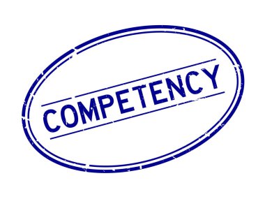 Grunge mavi yeterlilik sözcüğü oval lastik mühür beyaz arka planda