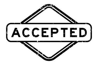 Grunge siyah kabul edilmiş kelime beyaz arka planda lastik mühür