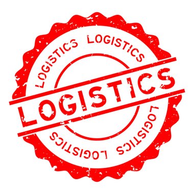 Grunge kırmızı lojistik sözcüğü beyaz arka planda lastik mühür damgası