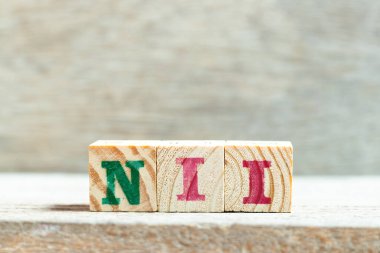 Tahta zemin üzerinde NII harfli alfabe harfi bloğu (Net faiz gelirinin kısaltması)