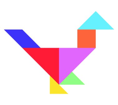 Beyaz arkaplanda kuş şeklinde renk tangramı yap-bozu