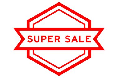 Beyaz arkaplanda süper satış sözcüğüyle birlikte klasik kırmızı renk altıgen etiket pankartı