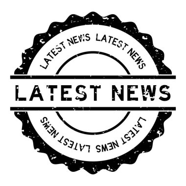 Grunge siyah son haberler beyaz arka planda lastik mühür yuvarlak