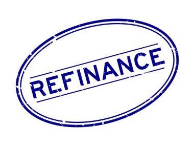 Grunge mavi kelime oval lastik mühür beyaz arka planda yeniden finanse