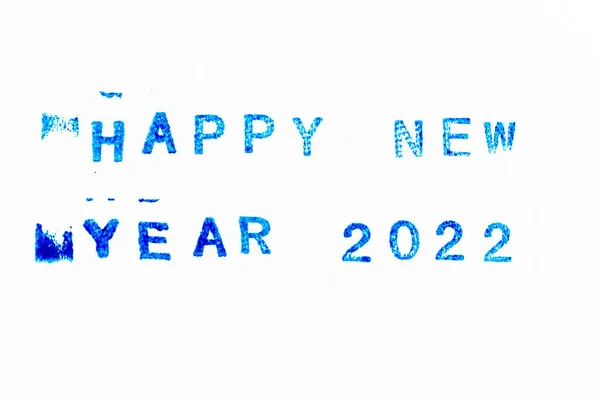 Tinta Cor Azul Selo Borracha Palavra Feliz Ano Novo 2022 — Fotografia de Stock