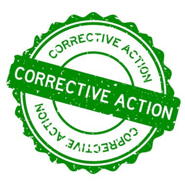 Grunge yeşil düzeltici kelime yuvarlak lastik mühür beyaz arka planda