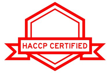 HACCP (Tehlike Analizi ve Kritik Kontrol Noktası) sözcüğüyle kırmızı renkli altıgen etiketli afiş beyaz arkaplanda onaylandı
