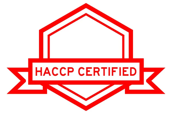 红颜色的六角形老式标识横幅 带有白底认证字Haccp 危险分析和关键控制点 — 图库矢量图片