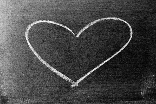 White Color Chalk Hand Drawing Heart Shape Blackboard Chalkboard Background — Stock Photo, Image
