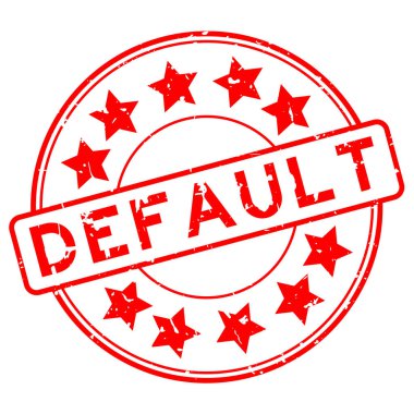 Beyaz arkaplanda yıldız simgesi yuvarlak lastik mühür olan Grunge kırmızı öntanımlı sözcüğü