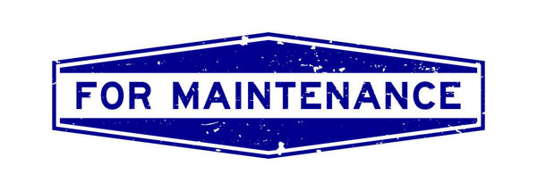 Grunge blue for maintenance word hexagon seal stamp on white background