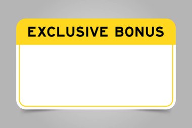 Üzerinde sarı başlık olan etiket başlığı ile özel bonus ve beyaz kopya alanı, gri arkaplan