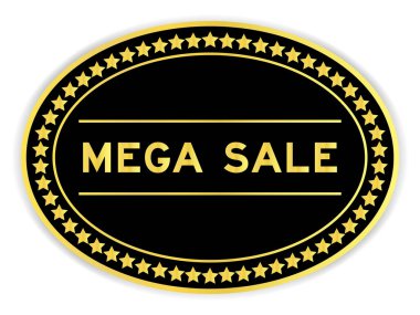 Beyaz arka planda mega satış sözcüğüyle siyah ve altın rengi oval etiket