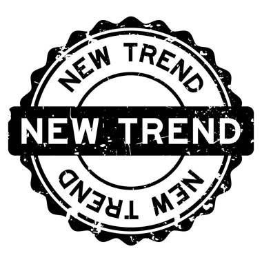 Grunge siyah yeni trend kelime yuvarlak mühür beyaz arka planda