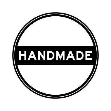 Beyaz arkaplanda el yapımı siyah renkli yuvarlak mühür etiketi