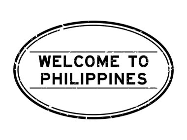 Grunge, Filipinler 'e hoş geldin. Beyaz arka planda oval kauçuk mühür damgası.