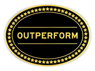 Siyah ve altın renkli oval etiket etiketi beyaz arkaplanda kelime performansını geride bırakıyor