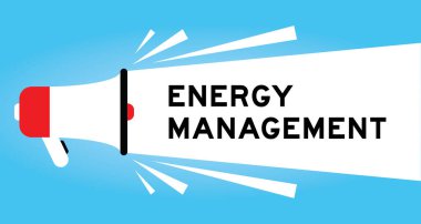 Mavi arkaplanda beyaz pankartta kelime enerji yönetimi ile renk megafonu simgesi