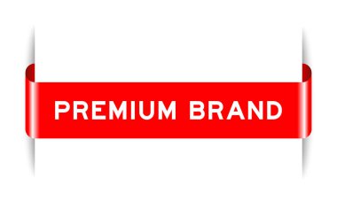 Beyaz arkaplanda sözcük premium markası olan kırmızı renk eklenmiş etiket pankartı