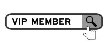 Beyaz arkaplanda büyüteç simgesini teslim eden VIP üyesi sözcüğüyle arama pankartı