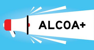 ALCOA (Öznitelikli, Yasal, Çağdaş, Orijinal ve Doğru) kelimesinin kısaltılmışı olan renk megafonu simgesi artı mavi arkaplanda beyaz pankart