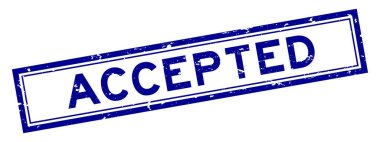 Grunge mavisi beyaz arka planda kabul edilmiş sözlük kare lastik mühür damgası