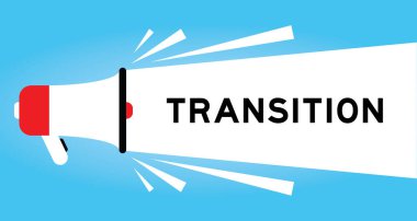 Mavi arkaplanda beyaz pankartta kelime geçiş simgesine sahip renk megafonu simgesi