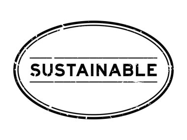 Grunge siyah sürdürülebilir kelime oval lastik mühür beyaz arka planda