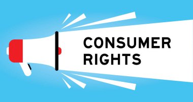 Mavi arkaplanda beyaz afişle kelime tüketici haklarına sahip renk megafonu simgesi