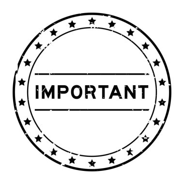 Grunge siyah önemli kelime yuvarlak lastik mühür beyaz arka planda