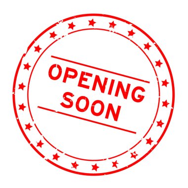 Grunge kırmızısı yakında açılacak. Beyaz arka planda lastik mühür damgası olacak.