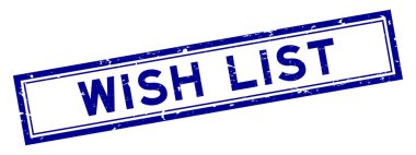 Grunge mavi dilek listesi beyaz arka planda kare kauçuk mühür damgası