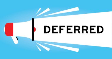 Mavi arkaplanda beyaz pankartta ertelenmiş sözcük içeren renk megafonu simgesi