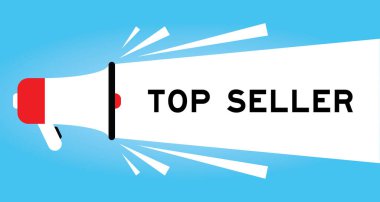 Mavi arkaplanda beyaz afiş içinde en çok satanlar sözcüğüyle renk megafonu simgesi