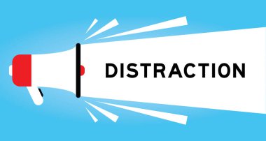 Mavi arkaplanda beyaz pankartta dikkat dağıtıcı sözcük içeren renk megafonu simgesi