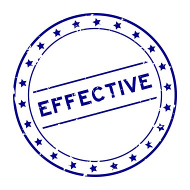 Grunge mavi etkili kelime yuvarlak mühür beyaz arka planda