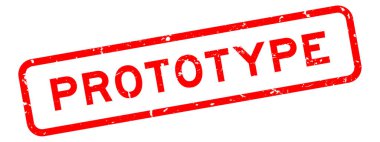 Grunge kırmızı prototip kelime kare kauçuk mühür beyaz arka planda