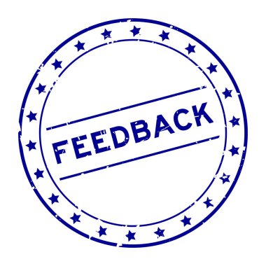 Grunge mavi geribildirim sözcüğü beyaz arka planda mühür mührü