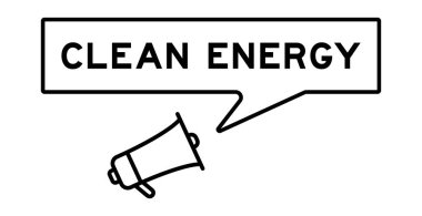 Beyaz arkaplanda sözcük olarak konuşma baloncuklu megafon simgesi temiz enerji